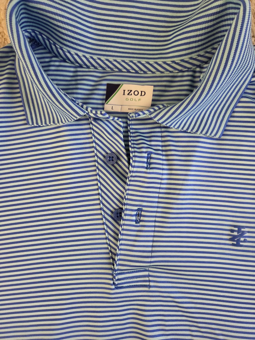 IZOD Golf Men’s Blue Striped Golf Polo, L